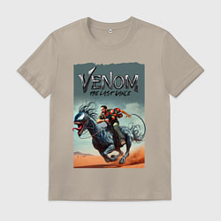 Футболка хлопковая мужская Venom the last dance - Eddie rides on a symbiote h, цвет: миндальный