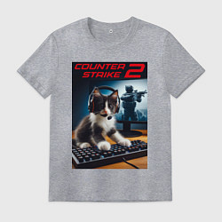 Футболка хлопковая мужская Counter strike 2 - kitten, цвет: меланж