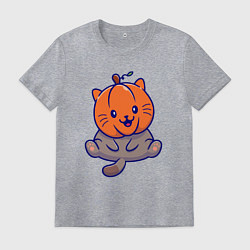Футболка хлопковая мужская Котик и тыква, цвет: меланж