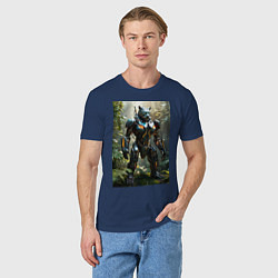 Футболка хлопковая мужская Кибер-пантера вышла на охоту, цвет: тёмно-синий — фото 2
