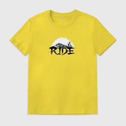 Футболка хлопковая мужская Езда на велосипеде с медведями, цвет: желтый