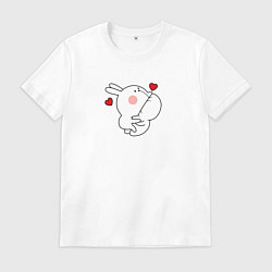 Футболка хлопковая мужская Мультяшный кролик укусил для пары, цвет: белый