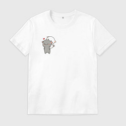 Футболка хлопковая мужская Белый котик на спине у серого для пары, цвет: белый