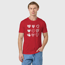 Футболка хлопковая мужская Hearts love hand draw, цвет: красный — фото 2