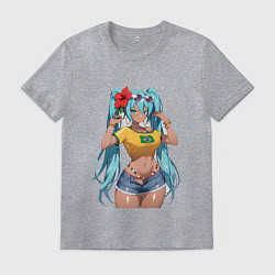 Футболка хлопковая мужская Miku Hatsune с цветком, цвет: меланж