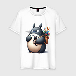Футболка хлопковая мужская Totoro and black cat - anime, цвет: белый