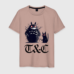 Футболка хлопковая мужская Totoro and black cat - anime, цвет: пыльно-розовый