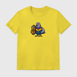 Футболка хлопковая мужская Голубь с перчаткой бесконечности, цвет: желтый