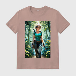 Футболка хлопковая мужская Лара Крофт в джунглях с пистолетами, цвет: пыльно-розовый