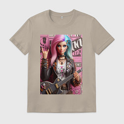 Футболка хлопковая мужская Barbie - punk guitarist ai art, цвет: миндальный