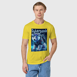 Футболка хлопковая мужская Белый медвежонок в стиле киберпанк, цвет: желтый — фото 2
