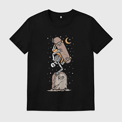 Футболка хлопковая мужская Скейтер на кладбище, цвет: черный