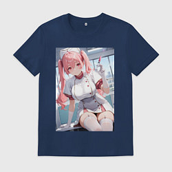 Футболка хлопковая мужская Медсестричка сделает тебе укол любви - пышная аним, цвет: тёмно-синий