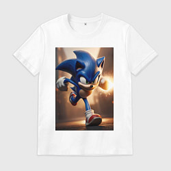 Футболка хлопковая мужская Бегущий Соник, цвет: белый