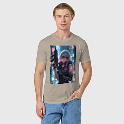 Футболка хлопковая мужская Наемник в стиле Cyberpunk, цвет: миндальный — фото 2