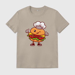 Футболка хлопковая мужская Повар бургер, цвет: миндальный