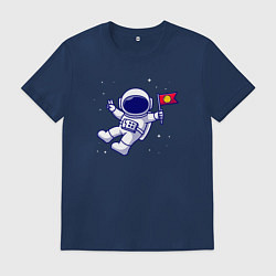 Футболка хлопковая мужская Космонавт с флажком, цвет: тёмно-синий