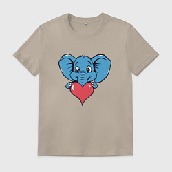 Футболка хлопковая мужская Слон и сердце, цвет: миндальный