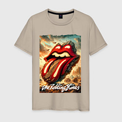 Футболка хлопковая мужская Rolling Stones - logo transformation, цвет: миндальный