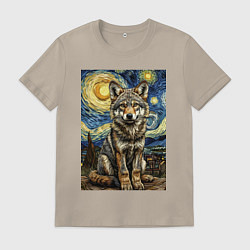Футболка хлопковая мужская Волчонок Ван Гог, цвет: миндальный