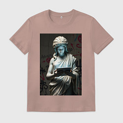 Футболка хлопковая мужская Античная статуя с планшетом, цвет: пыльно-розовый