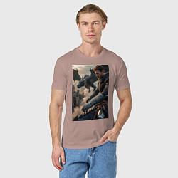 Футболка хлопковая мужская Рыцарь летит на драконе, цвет: пыльно-розовый — фото 2