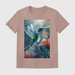Футболка хлопковая мужская Колибри летает у цветка, цвет: пыльно-розовый