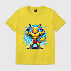 Футболка хлопковая мужская Big Pikachu, цвет: желтый