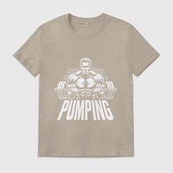 Футболка хлопковая мужская Арнольд Шварценеггер - качалка, цвет: миндальный
