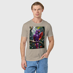 Футболка хлопковая мужская Попугай из драгоценных камней, цвет: миндальный — фото 2