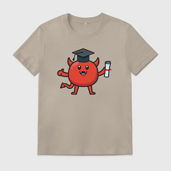 Футболка хлопковая мужская Дьяволёнок выпускник, цвет: миндальный