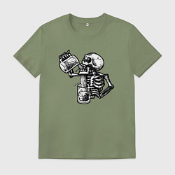 Футболка хлопковая мужская Пивной скелетик, цвет: авокадо