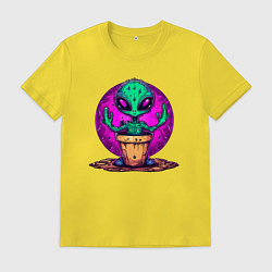 Футболка хлопковая мужская Кактус - инопланетянин, цвет: желтый