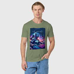 Футболка хлопковая мужская Cyber panther is esports player - neon glow, цвет: авокадо — фото 2