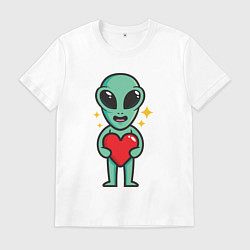 Футболка хлопковая мужская Пришелец с сердечком, цвет: белый