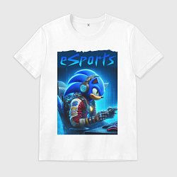 Футболка хлопковая мужская Hedgehog Sonic is esports player - neon glow, цвет: белый