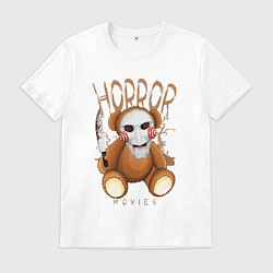 Футболка хлопковая мужская Медвежонок с ножом в маске из пилы, цвет: белый