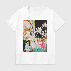 Футболка хлопковая мужская Тропическая абстрактная картина, цвет: белый