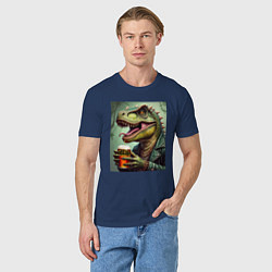 Футболка хлопковая мужская Пивозавр с бокалом, цвет: тёмно-синий — фото 2