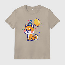 Футболка хлопковая мужская Праздничная собачка, цвет: миндальный