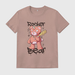 Футболка хлопковая мужская Медведь рокер, цвет: пыльно-розовый