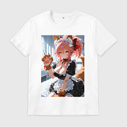 Футболка хлопковая мужская Фейт Тамамо в костюме горничной с мягкими лапами, цвет: белый