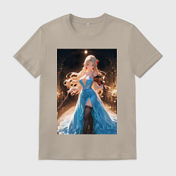 Футболка хлопковая мужская Девушка в вечернем платье играет на скрипке, цвет: миндальный