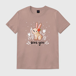 Футболка хлопковая мужская Love you bunny, цвет: пыльно-розовый