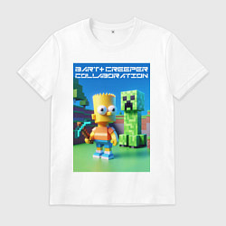 Футболка хлопковая мужская Bart and Creeper - collaboration ai art, цвет: белый