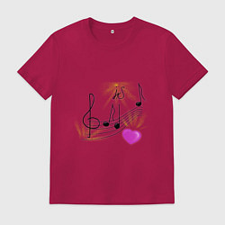 Футболка хлопковая мужская Музыка это моя любовь на светлом фоне, цвет: маджента