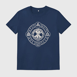Футболка хлопковая мужская Древо миров с руной и символами, цвет: тёмно-синий