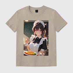 Футболка хлопковая мужская Горничная в maid-cafe украшает еду, цвет: миндальный