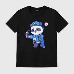 Футболка хлопковая мужская Скейтер панда, цвет: черный