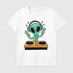 Футболка хлопковая мужская Диджей инопланетянин, цвет: белый